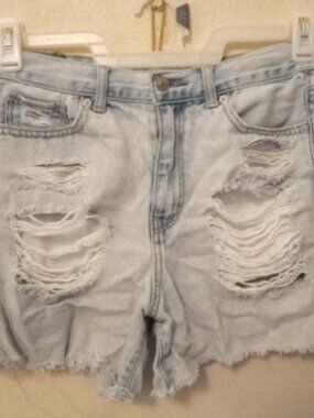 American Eagle Outfitters Distressed Light Wash Denim Mom Shorts Raw Hem*